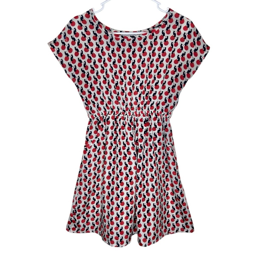 Funky People Novelty Retro Cat Print Vibrant Elastic Waist Dress Size Small